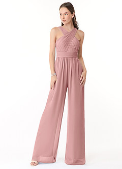 Azazie Berdie Bridesmaid Dresses Dusty Rose Halter Chiffon Jumpsuit image1