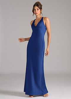Azazie Tianna Bridesmaid Dresses Royal Blue Sheath Stretch Satin Dress image3