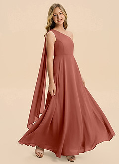 Azazie Averie Junior Auburn A-Line Pleated Chiffon Dress image2