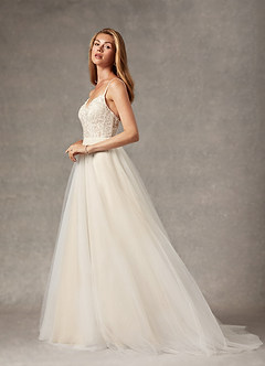 Azazie Tatiana Wedding Dresses Diamond White Nude A-Line V-Neck Sequins Tulle Dress image1