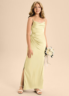 Azazie Mai Junior Lemon Sorbet A-Line Sweetheart Neckline Stretch Satin Dress image3