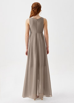 Azazie Lizette Junior Taupe A-Line Pleated Chiffon Dress image6