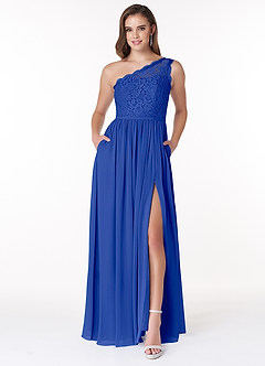 Azazie Demi Jurken voor bruidsmeisjes Jurk van Chiffon met A-Lijn One-Shoulder Koningsblauw image1
