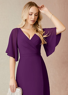 Azazie Cierra Final Sale Grape A-Line V-Neck Chiffon Dress image6