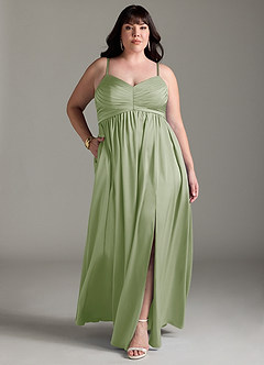 Azazie Alia Robes de demoiselle d'honneur Robe Trapèze en Satin extensible Plissée Vert Sauge image10