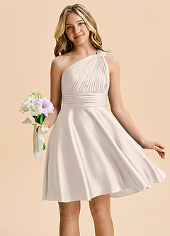 Azazie Charlize Junior White Alabaster A-Line Pleated Stretch Satin Dress image5