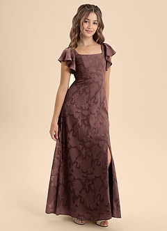 Azazie Bondi Junior Espresso A-Line Bow Floral Burnout Dress image6