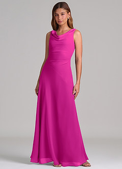 Azazie Nerine Brudtärnklänningar Klä av A-Linje i Chiffong Plisserad Fuchsia image3