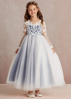 Azazie Elodie Flower Girl Dresses Ivory Stormy Ball-Gown Lace Dress image3
