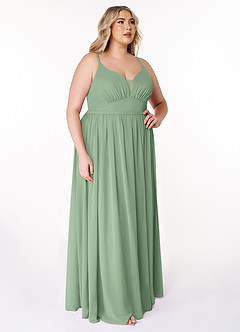 Azazie Rayna Bridesmaid Dresses Matcha A-Line V-Neck Pleated Chiffon Dress image10
