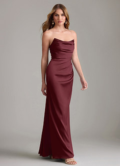 Azazie Lucille Bridesmaid Dresses Cabernet Mermaid Strapless Stretch Satin Convertible Dress image4