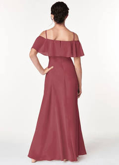 Azazie Maggie Junior Robe Trapèze en Mousseline de soie Épaule décolletée Merlot image2