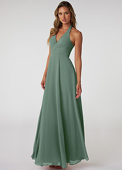 Azazie Tessie Brautjungfernkleider A-Linie V-Hals Gefaltet Chiffon Kleid Eukalyptus image1