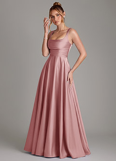 Azazie Azaria Robes de demoiselle d'honneur Robe Trapèze en Satin extensible Corset Rose Poussiéreuse image3