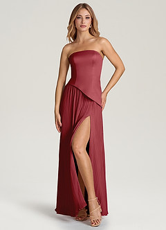 Azazie Tierney Bridesmaid Dresses Pomegranate A-Line Strapless Chiffon Convertible Dress image6