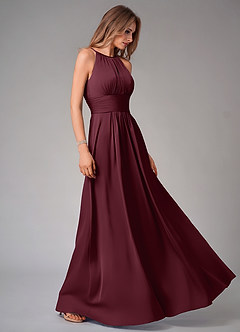 Azazie Bonnie Bridesmaid Dresses Cabernet A-Line Pleated Stretch Satin Dress image4