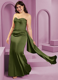 Barbie ♥ Azazie Bridesmaid Dresses Olive Sheath Strapless Stretch Satin Convertible Dress image14