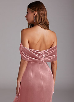 Azazie Shay Bridesmaid Dresses Dusty Rose Sheath Off the Shoulder Velvet Convertible Dress image2