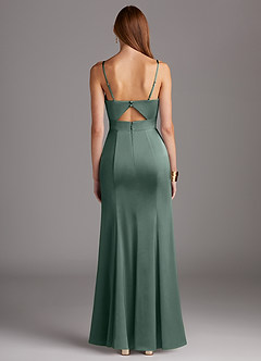 Azazie Shania Bridesmaid Dresses Sea Moss Sheath V-Neck Pleated Stretch Satin Dress image2