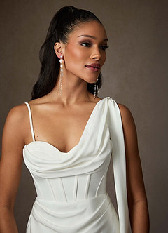 Azazie Yusra 웨딩드레스 쉬스 스윗하트 네크라인 크레이프 백 새틴 미니 드레스 image5