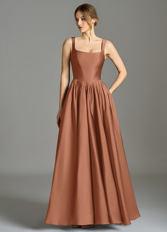 Azazie Verina Jurken voor bruidsmeisjes Jurk van Stretch Satijn met A-Lijn Geplooid Bronzeertint image1