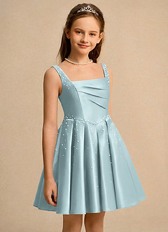 Azazie Jello Girls Formal Flower Girl Dresses Mist Ball-Gown Pleated Matte Satin Dress image3
