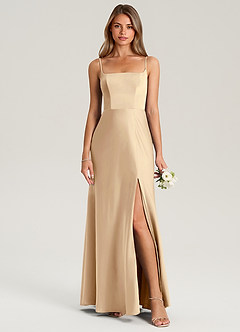 Azazie Lidia Bridesmaid Dresses Champagne Mermaid Side Slit Stretch Satin Dress image5
