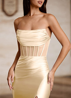 Luxen Champagne Cowl Neck Prom Dress image10