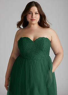 Azazie Roni Vestidos de damas de honor Vestido de Verde Oscuro de Tul de Corte en A Convertible con Escote de Corazón image11