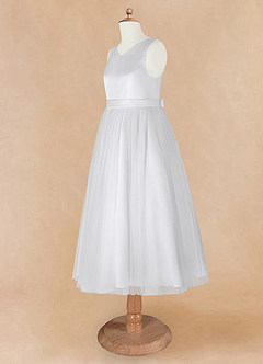 Azazie Marlee Flower Girl Dresses White A-Line Pleated Matte Satin Dress image9
