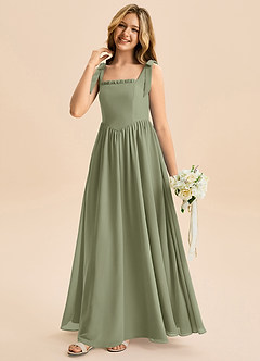 Azazie Delia Junior Abito A-Line in Chiffon Fiocco Pistacchio image4