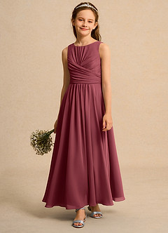 Azazie Ducky Girls Formal Robe Demoiselle D'honneur Fillette Robe Trapèze en Mousseline de soie Plissée Merlot image4