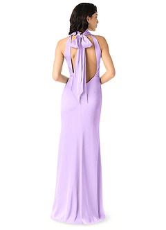Azazie x Delaney Bridesmaid Dresses Lilac Sheath High Neck Stretch Satin Dress image4