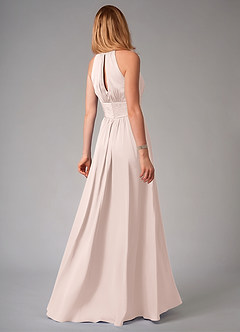 Azazie Bonnie Bridesmaid Dresses Blushing Pink A-Line Pleated Stretch Satin Dress image2