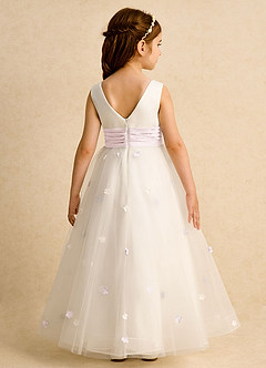 Azazie Cricket vestidos de niña de las flores Vestido Marfil Rosa Ruborizado de Satin Mate de Corte Princesa con Plisado image2