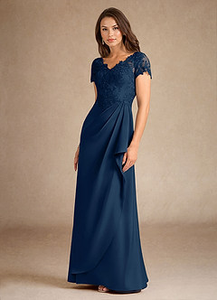 Azazie Santa Ana Mother of the Bride Dresses Dark Navy A-Line Lace Stretch Satin Dress image6