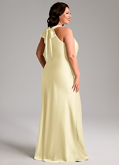 Azazie Doretta Bridesmaid Dresses Lemon Sorbet Mermaid Pleated Stretch Satin Dress image8
