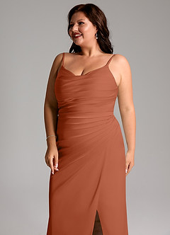 Azazie Deandra Bridesmaid Dresses Cedar Rose Mermaid Pleated Stretch Satin Dress image12
