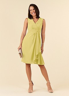 Azazie Theron Mother of the Bride Dresses Canary A-Line V-Neck Pleated Chiffon Dress image1