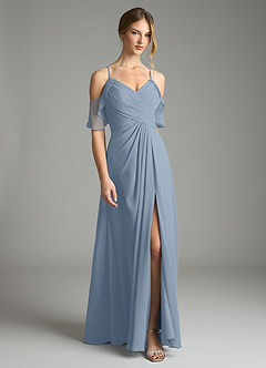 Azazie Dakota Bridesmaid Dresses Dusty Blue A-Line V-Neck Pleated Chiffon Dress image7