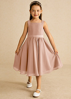 Azazie Ari Flower Girl Dresses Champagne Rose A-Line Sleeveless Chiffon Dress image2