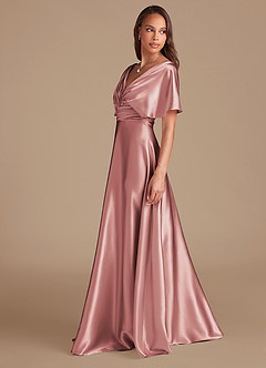 Azazie Pamela Bridesmaid Dresses Dusty Rose A-Line Pleated Metallic Satin Dress image5