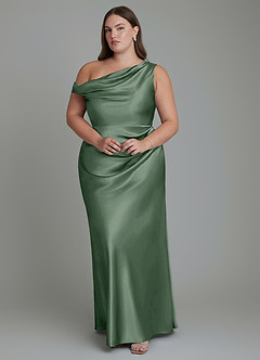 Azazie Emerson Robes de demoiselle d'honneur Robe Sirène en Satiné métallisé Épaules dénudées Eucalyptus image8