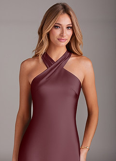 Azazie Doretta Bridesmaid Dresses Sangria Mermaid Pleated Stretch Satin Dress image5