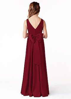 Azazie Hathaway Junior Burgundy A-Line Bow Matte Satin Dress image2