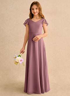 Azazie Nari Girls Formal Flower Girl Dresses Amethyst A-Line with Sleeves Chiffon Dress image4
