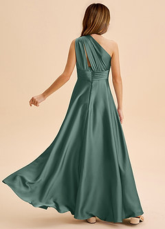 Azazie Charlize Junior Linia A Pofałdowany Satyna elastyczna Długość podłogi Młodsza druhna Sukienka image2