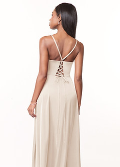 Azazie Maksim Bridesmaid Dresses White Alabaster A-Line V-Neck Stretch Satin Dress image3