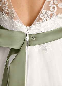 Azazie Lettie Flower Girl Dresses Ivory Pistachio Ball-Gown Lace Dress image6