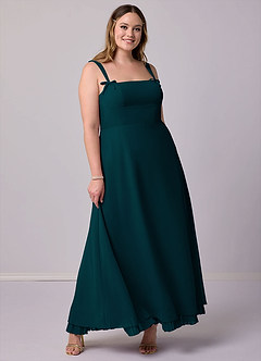 Barbie ♥ Azazie Final Sale Pine A-Line Pleated Chiffon Dress image8